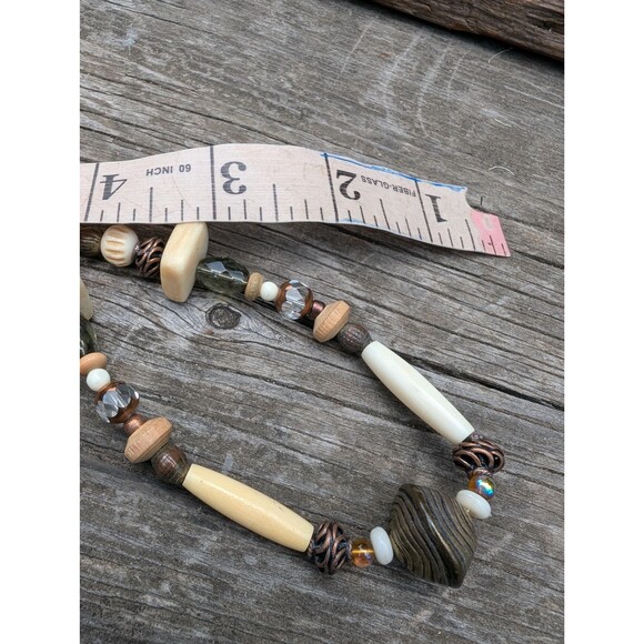 Vintage Glass, Wood & Bone Tribal Necklace, Unisex Beaded Necklace - Picture 10 of 10